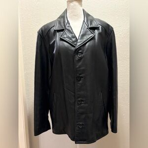 BUCKLE BKE 67 Mens Pebbled Leather Button Down Quilted Lined Black Jacket SZ M